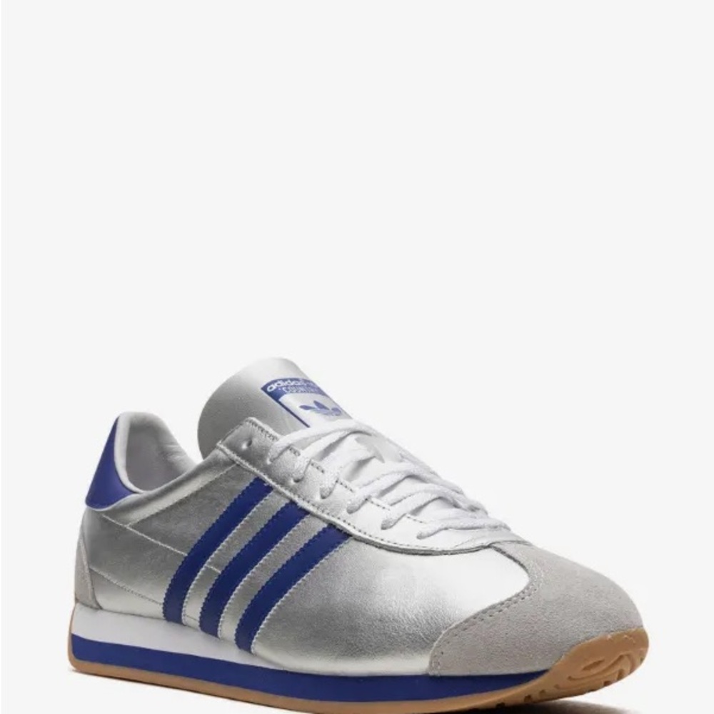 NEW Adidas Country OG Silver Blue Metallic Leather Gum Sole Sneakers NWOB - Picture 2 of 11